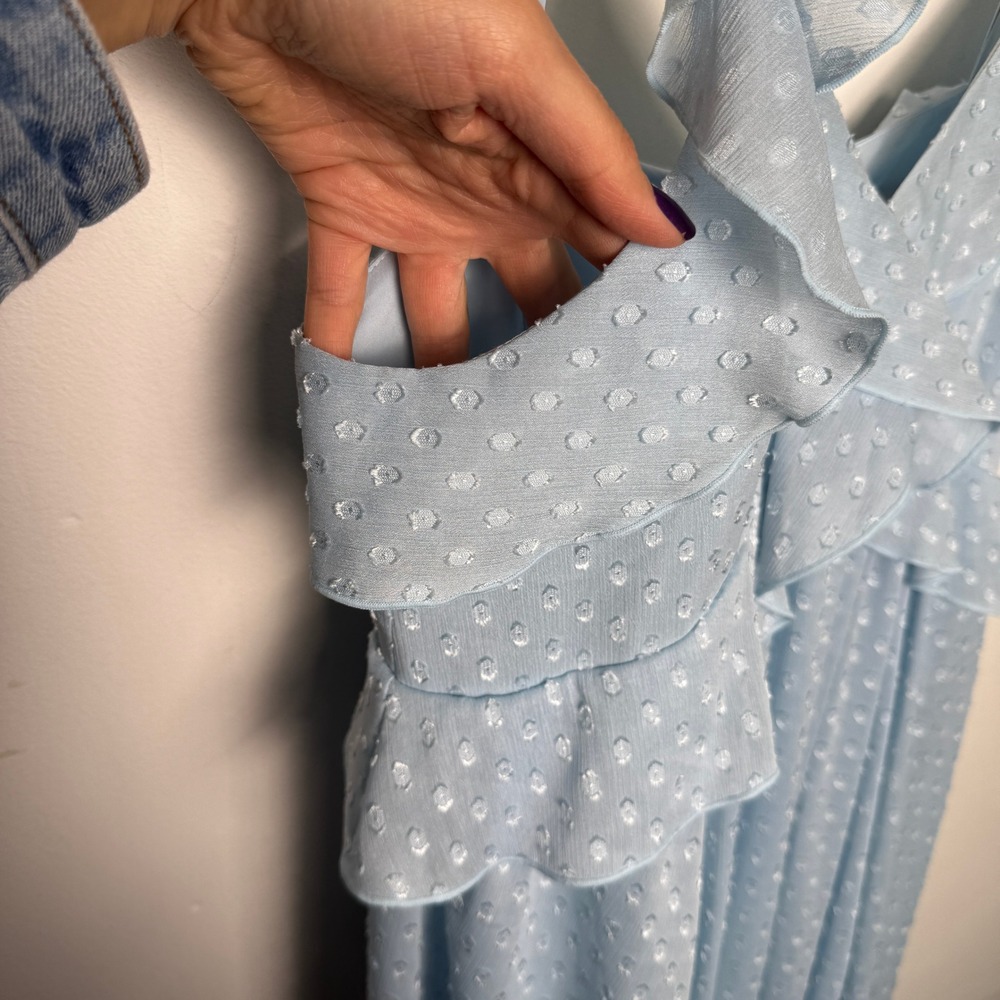 Chelsea28 Blue Swiss Dot Ruffle Handkerchief Hem Midi Dress Womens Size‎ Medium - Picture 3 of 6